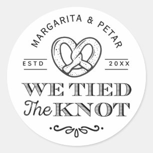 Pegatina Redonda Pretzel Nos Amarramos El Knot Gracias Etiquetas Bo