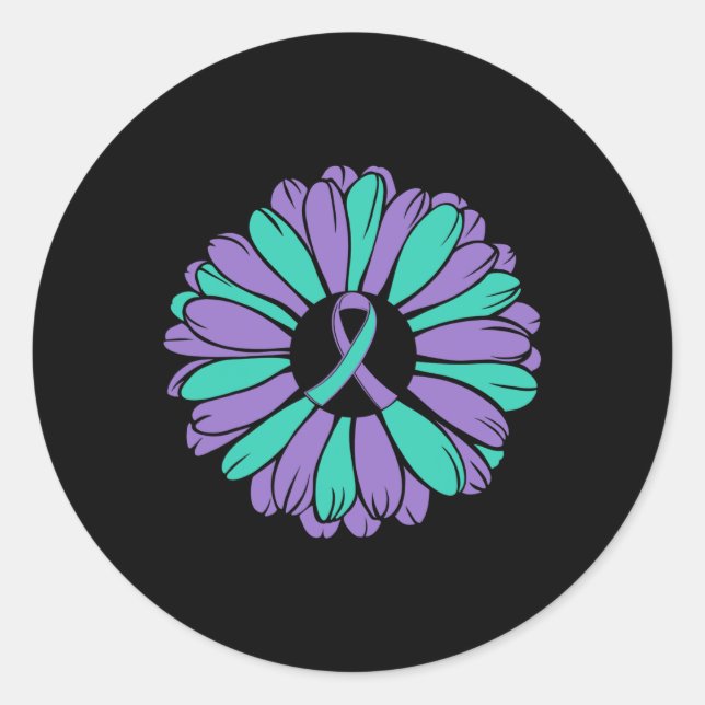 Pegatina Redonda Prevención Conciencia Cinta de girasol problema (Anverso)