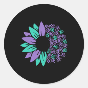Pegatina Redonda Prevención Conciencia Cinta de girasol problema