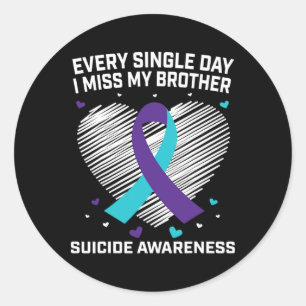 Pegatina Redonda Prevención de conciencia del suicidio púrpura verd