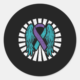 Pegatina Redonda Prevención de conciencia suicida Angel Wings Purp