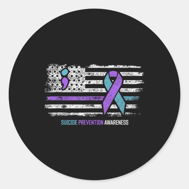 Pegatina Redonda Prevención del suicidio Bandera estadounidense Con (Anverso)