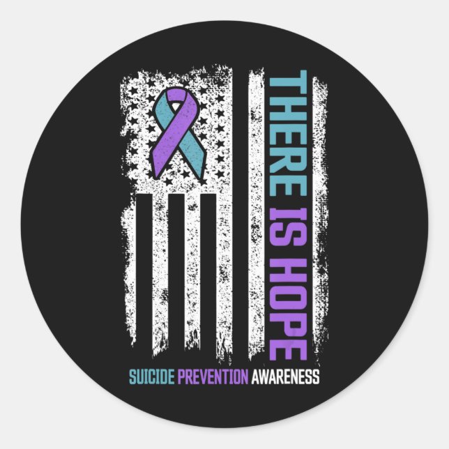 Pegatina Redonda Prevención del suicidio Bandera estadounidense esp (Anverso)