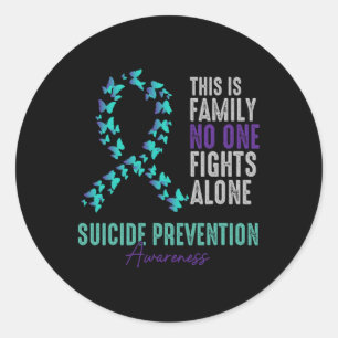 Pegatina Redonda Prevención del suicidio Conciencia mariposa púrpur