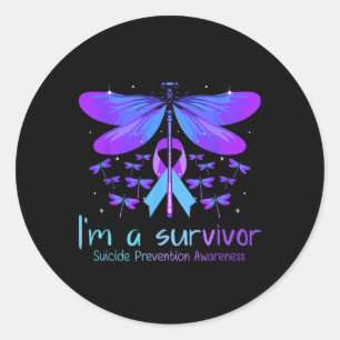 Pegatina Redonda Prevención del suicidio Conciencia Mariposa Sin Hi