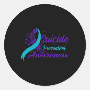 Pegatina Redonda Prevención Del Suicidio De Cinta verde azulada Y P