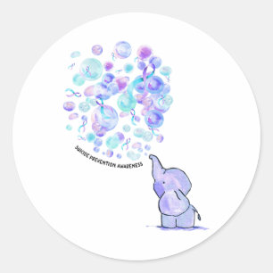 Pegatina Redonda Prevención del suicidio de los globos azul elefant