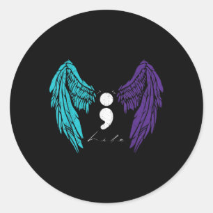 Pegatina Redonda Prevención del suicidio Life Semicolon y Angel Win