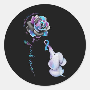 Pegatina Redonda Prevención suicida Conciencia Flor Elefante Ribbo