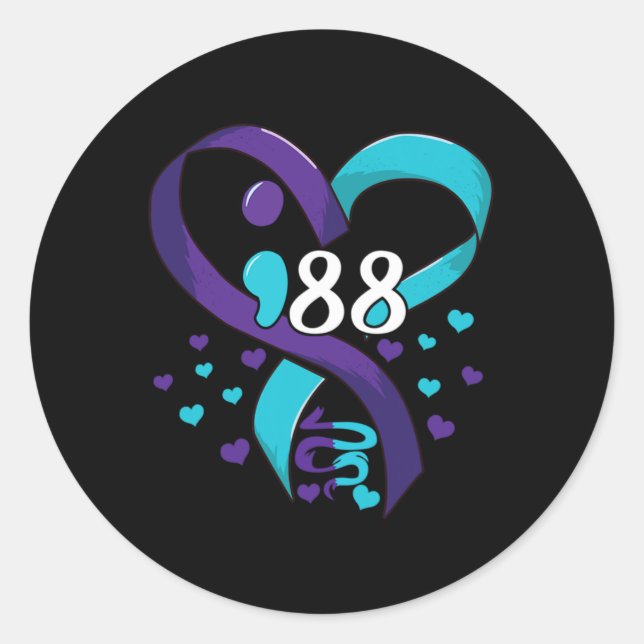 Pegatina Redonda Prevention Awareness 988 Heart Teal And Purple  (Anverso)