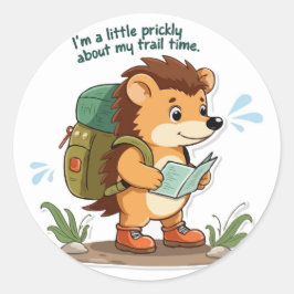 Pegatina Redonda Pricky Hiker Hedgehog - Punny Outdoor Adventure