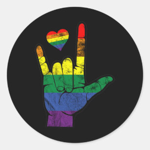 Pegatina Redonda Pride Asl Idiomas De Rótulo Lgbt Mes De Conciencia