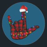 Pegatina Redonda Pride ASL Merry Christmas Sign Language Red Plaid<br><div class="desc">Pride ASL Merry Christmas Sign Language Red Plaid</div>