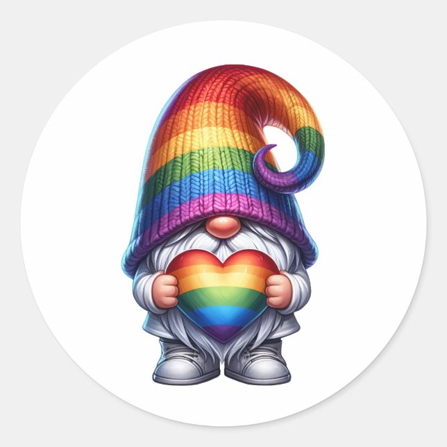 Pegatina Redonda Pride Heart Gnome (Anverso)