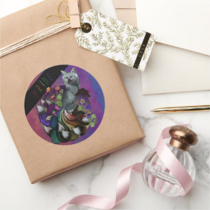 Pegatina Redonda Pride Kitsune y Flores de Columbine