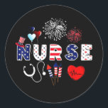 Pegatina Redonda Pride Nurse USA Flag Stethoscope Patriotic Nurse<br><div class="desc">Pride Nurse USA Flag Stethoscope Patriotic Nurse 4th Of July Gift. Perfect gift for your dad,  mom,  papa,  men,  women,  friend and family members on Thanksgiving Day,  Christmas Day,  Mothers Day,  Fathers Day,  4th of July,  1776 Independent day,  Veterans Day,  Halloween Day,  Patrick's Day</div>