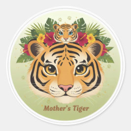 Pegatina Redonda Primary: Cute Mother Tiger and Cub Sticker - Maa b