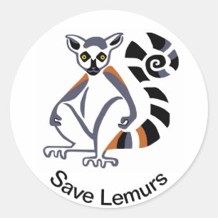 Pegatina Redonda Primate -Save LEMURS - Animal lover - Madagascar