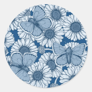 Pegatina Redonda Primavera azul