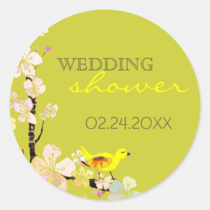 Pegatina Redonda Primavera Bird Green Bridal Shower