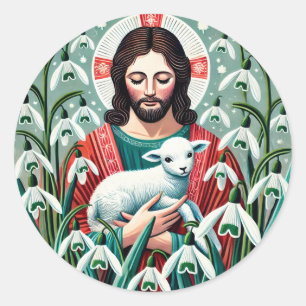 Pegatina Redonda Primavera cristiana de Jesucristo de la Pascua