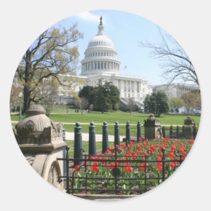 Pegatina Redonda Primavera de construcción del Capitolio de Estados