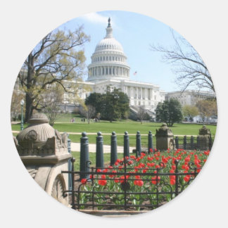 Pegatina Redonda Primavera de construcción del Capitolio de Estados