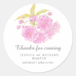 Pegatina Redonda Primavera de la floración rosa gracias boda pegati