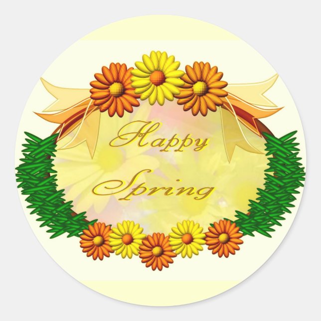 Pegatina Redonda Primavera feliz (Anverso)