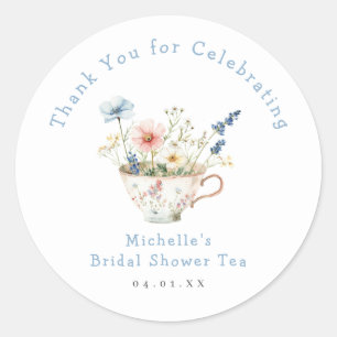 Pegatina Redonda Primavera Floral Bridal Shower Tea Fiesta