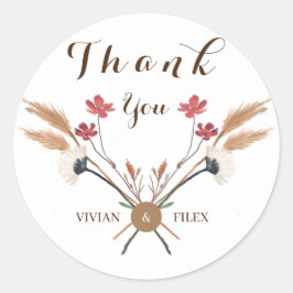 Pegatina Redonda Primavera Flores Silvestres Cruza Gracias Y Nombre