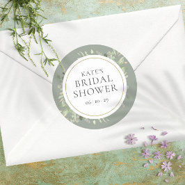 Pegatina Redonda Primavera suave deja ducha de novia con sabio plat