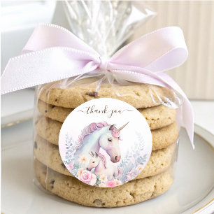 Pegatina Redonda Primavera Unicorn Watercolor Baby Shower Gracias
