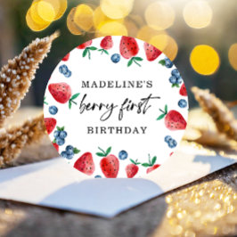 Pegatina Redonda Primer Chica de Strawberry Blueberry Berry Primer 