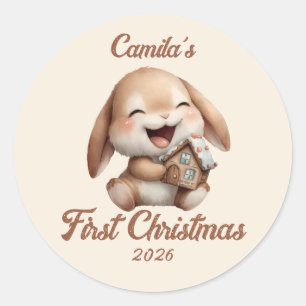 Pegatina Redonda Primer conejo navideño del bebé personalizado