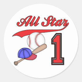 Pegatina Redonda Primer cumpleaños de All Star Baseball