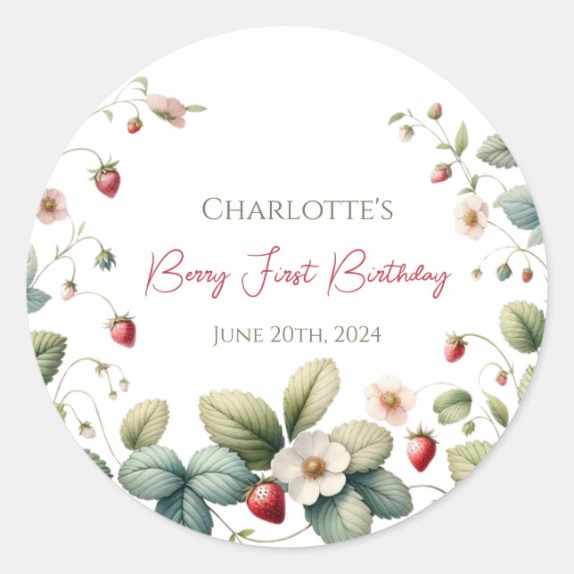 Pegatina Redonda Primer cumpleaños de Berry (Anverso)