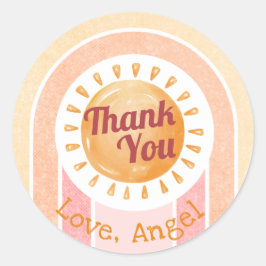 Pegatina Redonda Primer cumpleaños de Boho Sun Rainbow Chicas