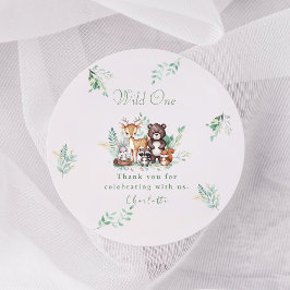 Pegatina Redonda Primer cumpleaños de Forest Friends