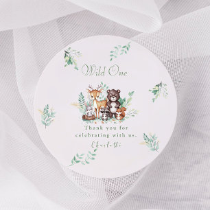 Pegatina Redonda Primer cumpleaños de Forest Friends