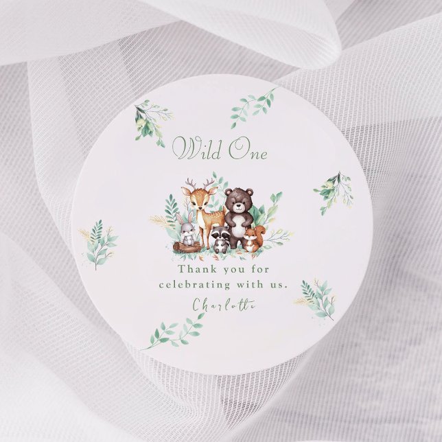 Pegatina Redonda Primer cumpleaños de Forest Friends (Subido por el creador)