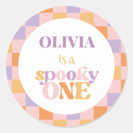 Pegatina Redonda Primer cumpleaños de Halloween controlado por retr