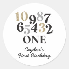Pegatina Redonda Primer cumpleaños de la cuenta regresiva de Año Nu