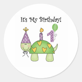 Pegatina Redonda Primer cumpleaños de la tortuga