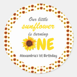 Pegatina Redonda Primer cumpleaños de Little Sunflower