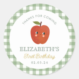 Pegatina Redonda Primer cumpleaños de Little Sweet Apple