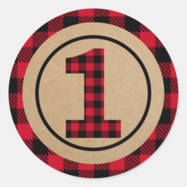 Pegatina Redonda Primer cumpleaños de Lumberjack, salvaje un favor