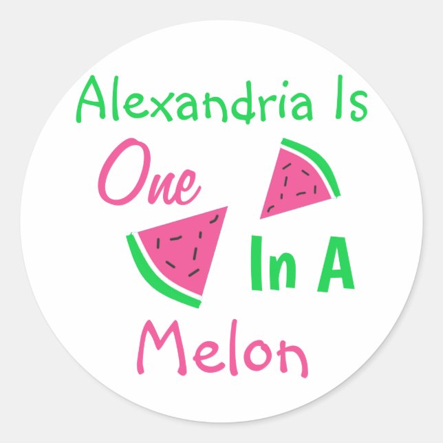 Pegatina Redonda Primer Cumpleaños De One In A Melon (Anverso)
