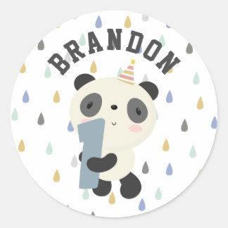 Pegatina Redonda Primer cumpleaños de personalizable Cute Panda