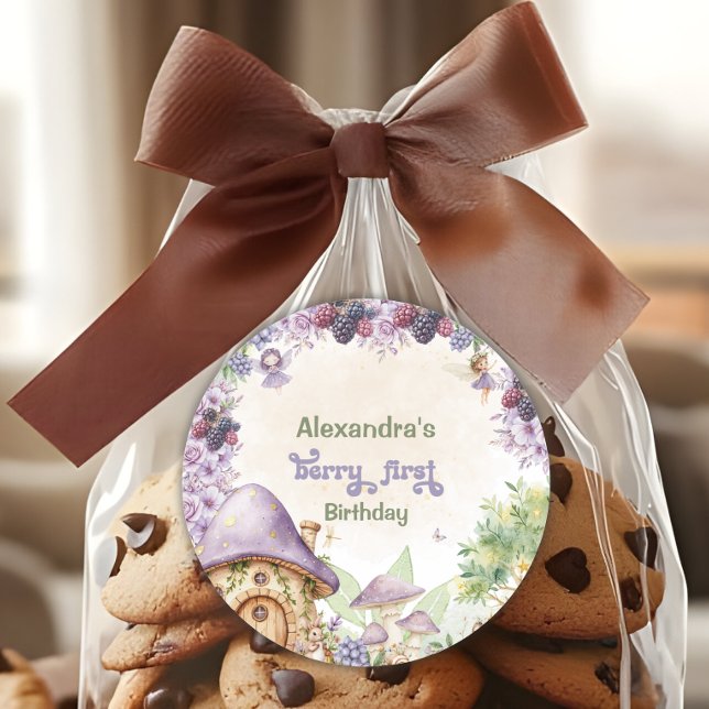 Pegatina Redonda Primer cumpleaños de Purple Fairy First Berry (Subido por el creador)